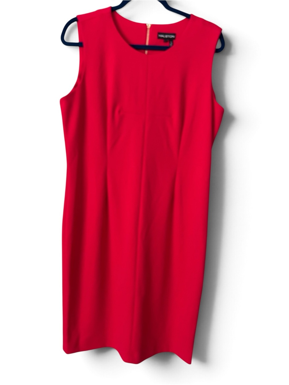 Halston Red Shift Dress Gold Zipper Size 14 Holiday Business